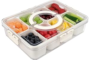 TAROSE Divided Serving Tray with Lid and Handle, Portable Snack Containers Snackle Box Snack Tray with Lid, Veggie Tray Charcuterie Boxes Fruit Tray Candy Organizer (8 Compartments)
