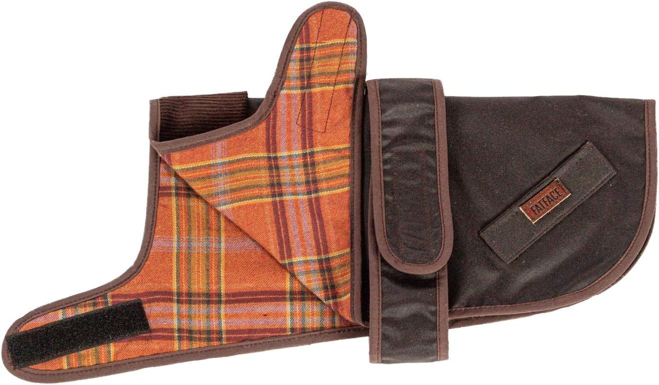 Danish Design FatFace Sussex Brown Waxed Cotton Orange Check Lining Naturally Water Resistant Dog/Puppy Coat 35 cm - Image 3