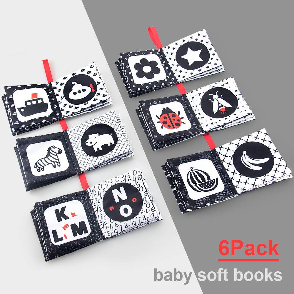teytoy My First Soft Book, 6 PCS Nontoxic Fabric Cloth Activity Crinkle Black and White Books for Infants Boys and Girls Early Educational Toys Perfect for Baby Shower