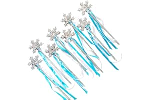 Butterfly Craze Sparkly Snowflake Fairy Wands Frozen Party Favors - 8-Pack Plastic Wands - Rhinestone Sparkle & Ribbon Tails - Ice Princess Dress-Up Accessory