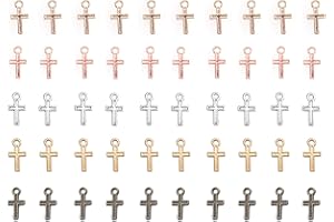 Ruwado 50 Pcs Mini Cross Charm Metal Mini Pendant Beads for Jewelry Making Finding Necklace Bracelet Earring Keychain DIY Gift Idea Handmade Craft Accessories