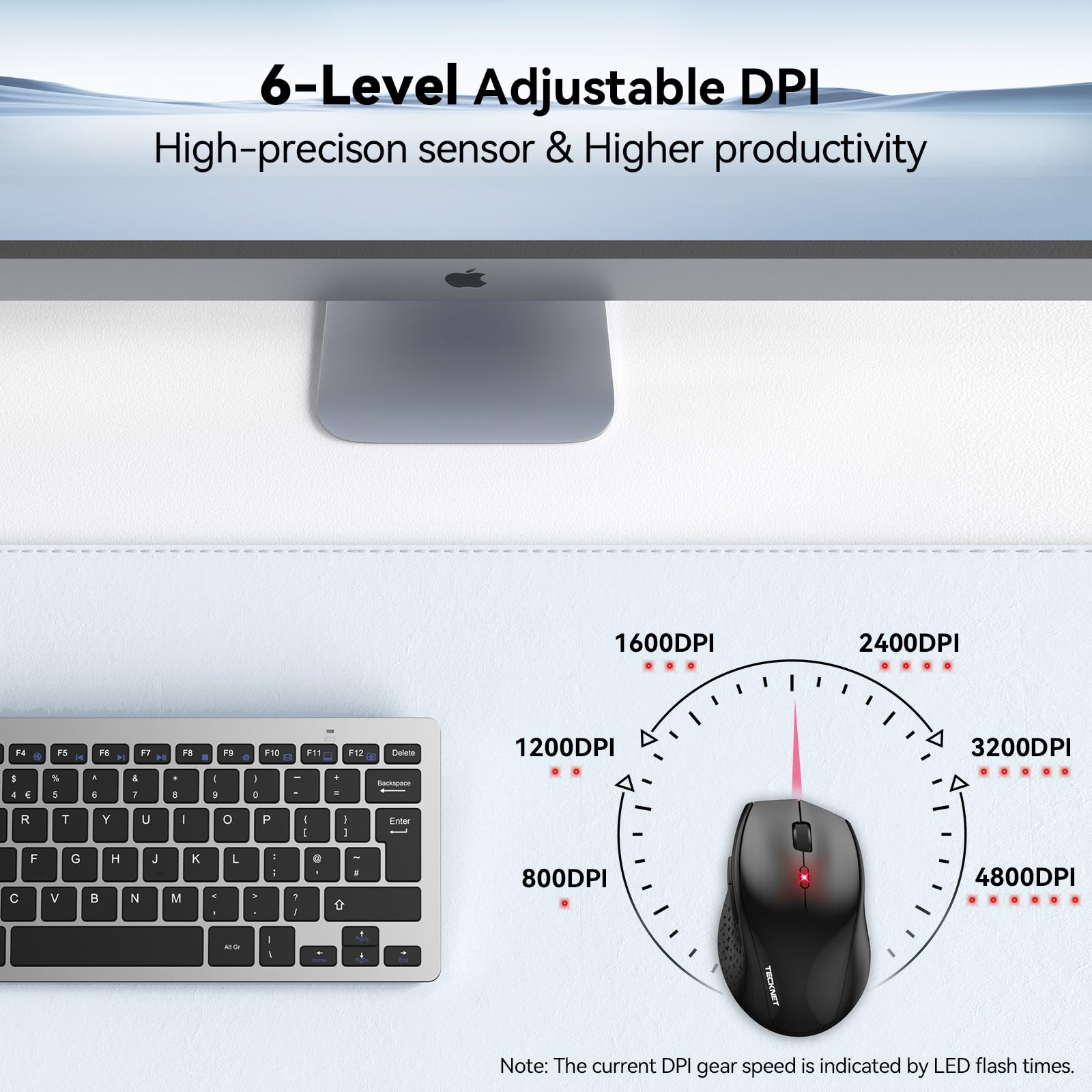 TECKNET Kabellose Maus, 4800 DPI 2.4G Funkmaus mit USB Empfänger, 30 Monate Batterielaufzeit, Optical Tracking, Wireless Maus mit 6 Tasten für PC Laptop Windows Mac MacBook Linux 2