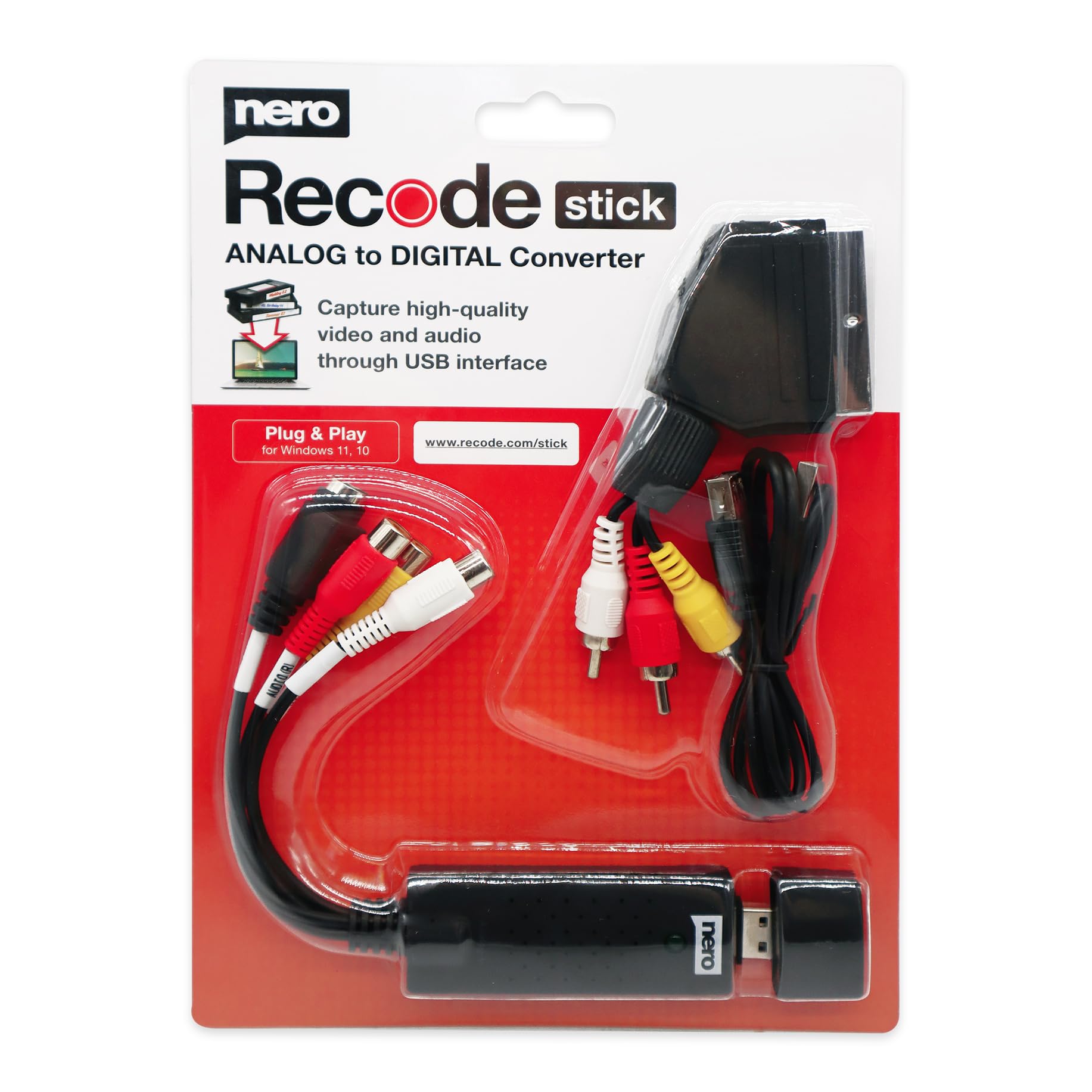 Nero VHS to USB Converter | Digitise VHS, VCR, S-VHS, Hi8, Super 8 & Camcorder Tapes | USB Video Capture Device with SCART Adapter | Tape to Digital Converter | Windows 10/11 | macOS