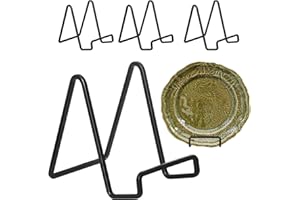 Decolore 4 Pack 4 Inch Black Metal Display Stands Square Plate Holder Display Stand Frame Stand for Picture, Decorative Plate, Photo Easel and Artistic Work