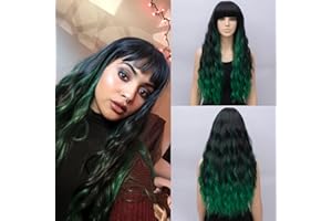 Netgo Women's Green Mixed Black Wig Long Fluffy Curly Wavy Hair Wigs for Girl Synthetic Party Wigs