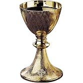 Church Gold Plated Brass Chalice &amp; Paten, 18 Ounce, Brushed Celtic Cross | Bright Cut Detailing, Holy Communion, Churches &amp; Parishes