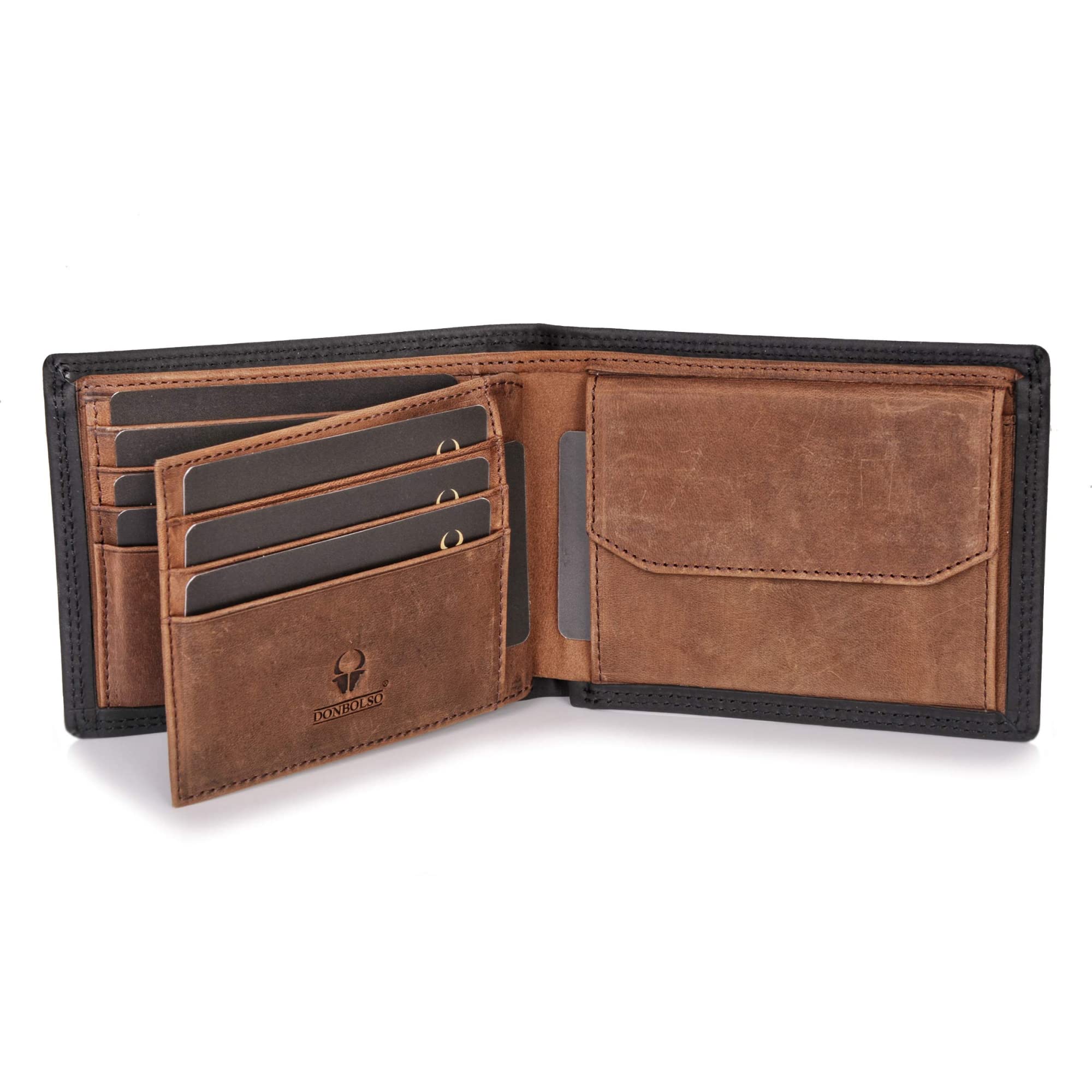 DONBOLSO Zurich I Large Leather Wallet for Men with RFID Protection I Classic Genuine Leather Design I Bifold Purse with Coin Pocket I Black Brown Vintage