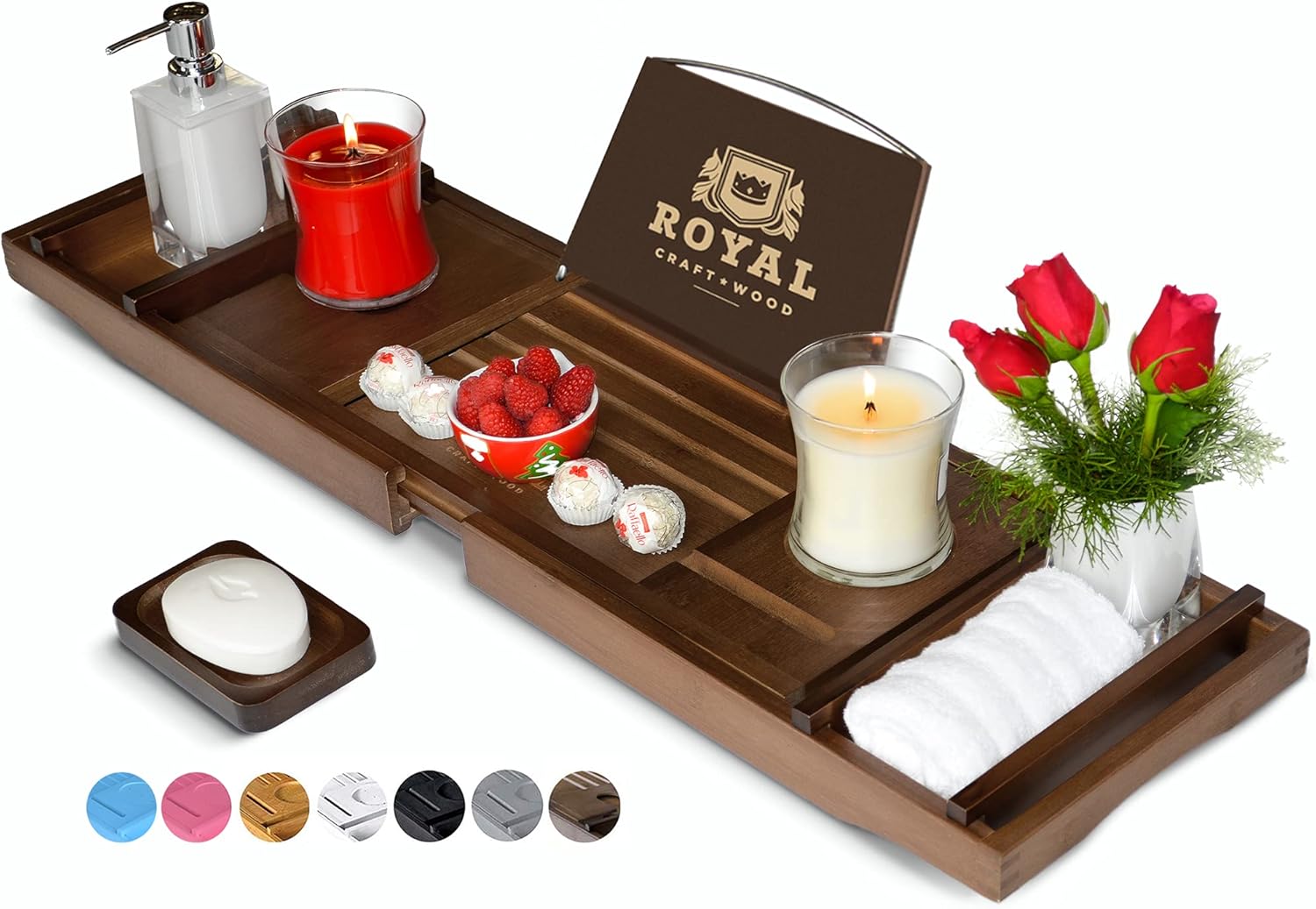 Royal Craft Wood Luxury Bamboo Bathtub Caddy Tray Soap Holder Brown Amazon De Home Kitchen