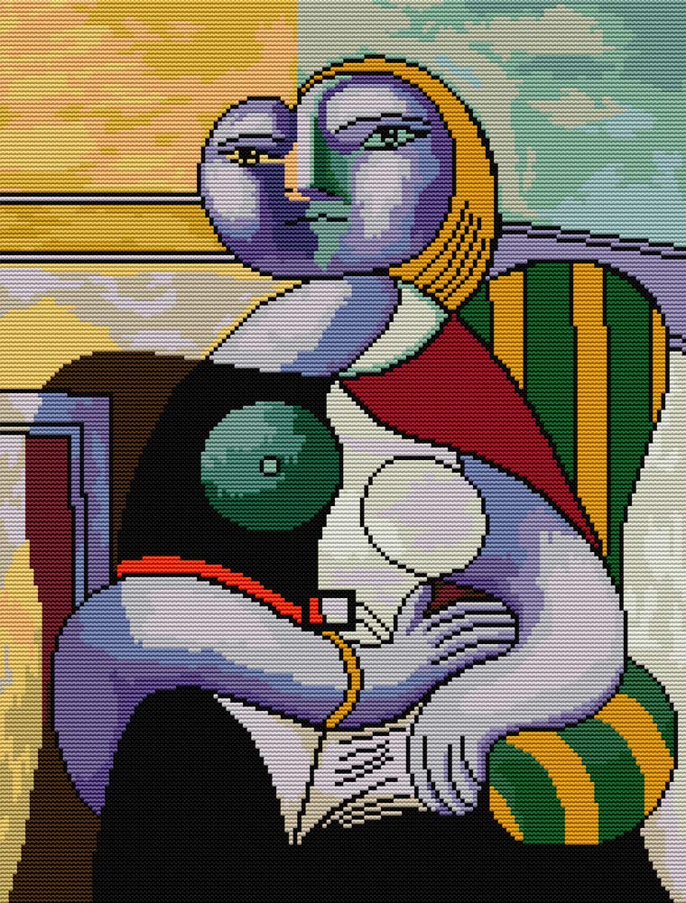 Cross Stitch Kits, Awesocrafts Picasso-Reading Easy Patterns Cross Stitching Embroidery Kit Supplies Christmas, Stamped (Reading, Stamped)