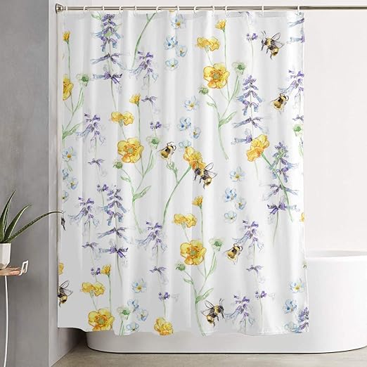 Amazon Com Bumble Bees Print Pattern Shower Curtain With Hooks