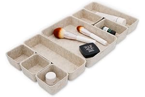 Welaxy Desk Drawer Organizer Tray, 8-Piece Beige Office Storage, Nordic Minimalist Lifestyle (Oatmeal)