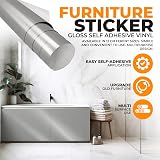 vgoltd Gloss Self-Adhesive Vinyl Wrap 30x100 cm Silver Furniture Sticker view 2