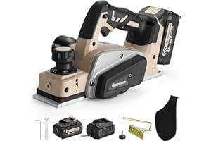 WOODSTARTER Cordless Electric Hand Planer (Battery&Charger), 15000RPM Brushless Motor, 3-1/4 Inch Planing Width,20V 4.0Ah Battery, Charger, Edge Guide & Dust Bag Included, Ideal for Wood Chamfer