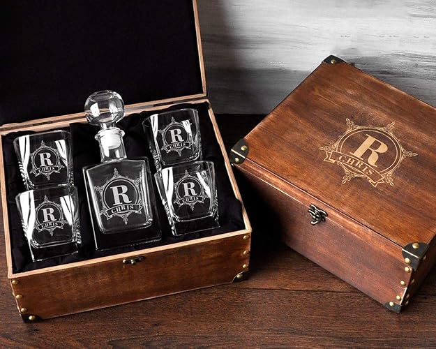 Personalized Decanter Set with Wood Box Whiskey Decanter Set Groomsmen Gifts for