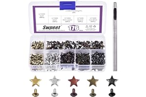Swpeet 176Pcs 5 Colors 0.47x0.23" - 12x6mm Star Rivets Studs with 2.5mm Hole Punch Tools Assortment Kit, Leather Star Rivet S