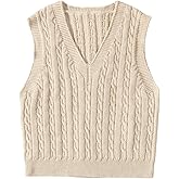 MakeMeChic Girl's Fall Cable Knit Vest Tops V Neck Sleeveless Cute Cropped Sweater Vest