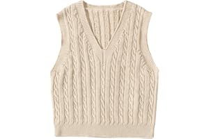 MakeMeChic Girl's Fall Cable Knit Vest Tops V Neck Sleeveless Cute Cropped Sweater Vest