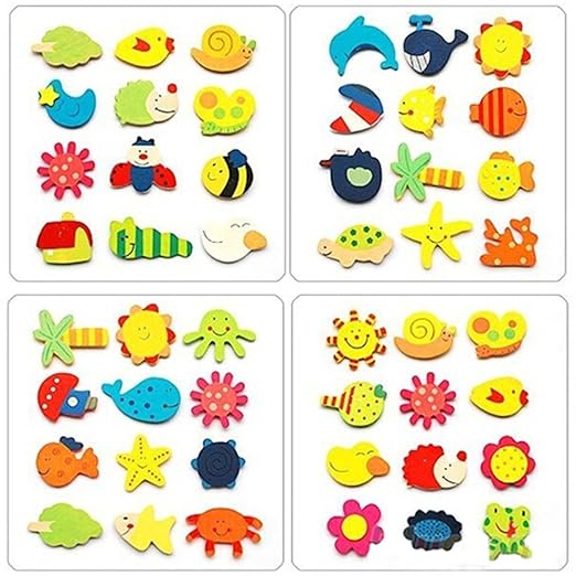 Juego de 12 imanes para nevera de madera a todo color con diseños ...