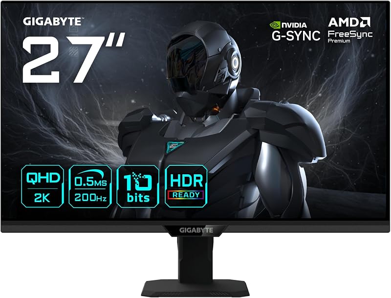 GIGABYTE G27Q20T Monitor Gaming 27” QHD - 2560 x 1440, 200Hz, 0.5ms, Compatible con G-Sync, FreeSync Premium, HDR10, HDMI 2.0, DisplayPort 1.4