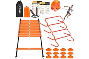 UZTUGG Agility Ladder, Soccer Training Equipment Set, 20ft Speed Ladder, Soccer Cones, Jump Rope, Running Resistance Umbrella