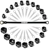 Flex Head Ratcheting Wrench Set 19-in-1, 6-24mm CR-V Steel Metric Wrench | Pass Through Flex Head for Tight Spaces, 16.6" Labor-Saving Long Handle, 72Tooth 180&deg; Swivel Tool for Auto &amp; Household DIY