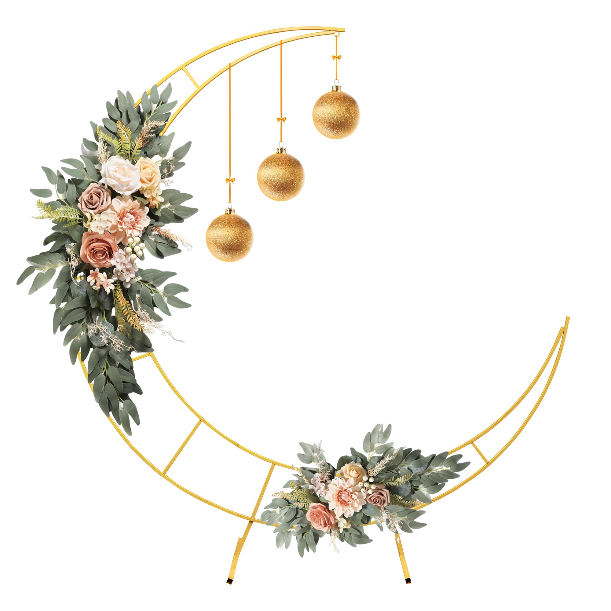 Photo 1 of 7.2 Feet Moon Shaped Wedding Arch Backdrop Stand Gold Frame for Festival Decorations Easy Assembly Rustproof Reusable Iron Material Ideal for Wedding Venue and Party Balloon Arch Display