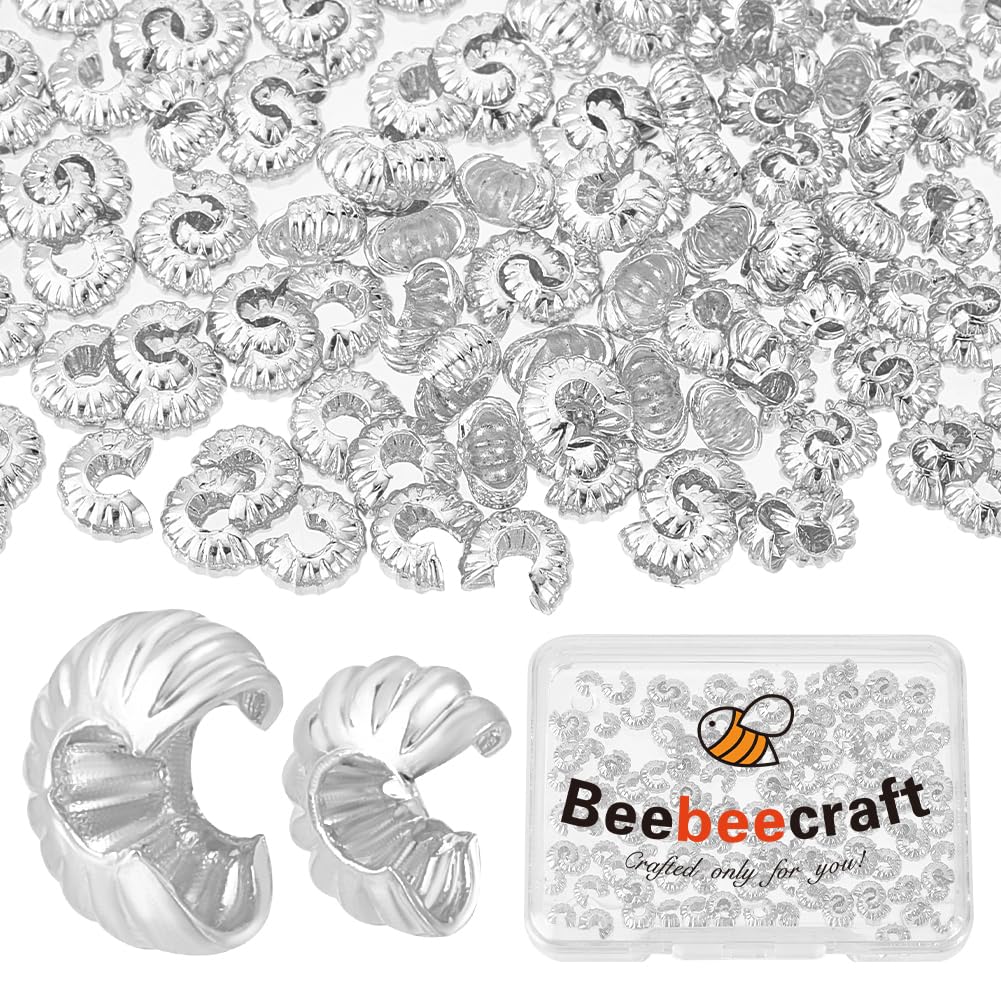 Beebeecraft 1 Box 160Pcs Gold Crimp Bead Covers 925 Sterling Silver Plated 2 Size Half Round Open Crimp Beads End Tip for DIY Jewellery Makings — image 1