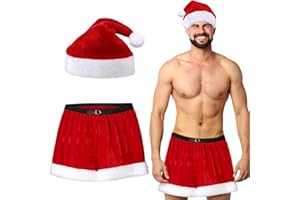 Eurzom Christmas Elf Shorts Men Santa Boxer with Hat Holiday Boxers Pants for Adult Party Favors