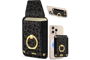 Shorogyt Compatible with Magsafe Wallet with Ring Grip Magnetic Card Holder - Cute Phone Wallets with Stand for iPhone 17/16/15/14/13/12 Series for Women Girls Black Leopard Design, Fit 7 Cards