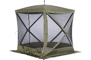 CLAM Quick-Set Traveler 6 x 6 Foot Portable Pop Up Outdoor Camping Gazebo Screen Tent 4 Sided Canopy Shelter with Ground Stakes and Carry Bag, Green