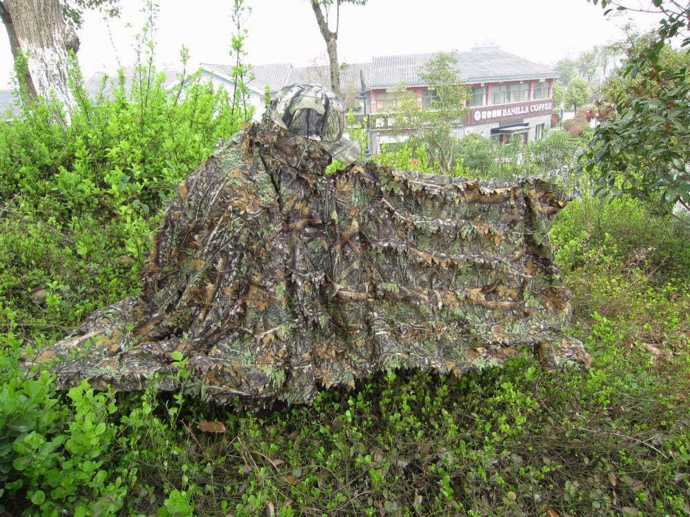 HYFAN Ghillie Suit Poncho Outdoor 3D Blätter Camouflage Camo Cape