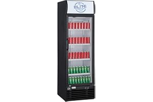 ELITE KITCHEN SUPPLY Commercial Glass Door Merchandiser Refrigerator, ETL Upright Display Fridge Cooler, Fan Cooling Stainless Steel, Black, 24.6" W 14.5 cu. ft. GDC-14