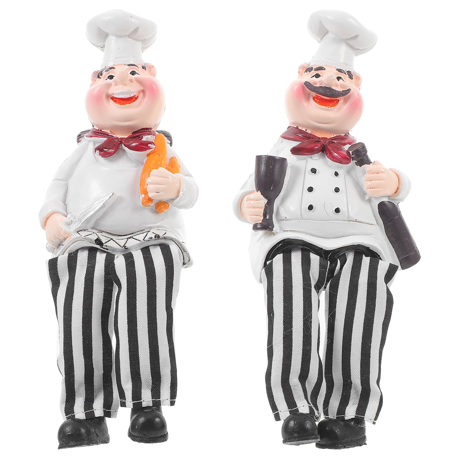 Kichvoe Resin Chef Ornament Set of 2 Cute Cartoon Kitchen Figurines with Dangling Legs for Home and Office Countertop Decor Lightweight Resin Shelf Display 5.91X2.56X1.97In