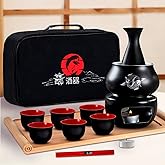 Japanese Sake Set with Warmer | 11 pc | 6 sake cups only | non electric sake warmer | sake bottle | candles | lighter | bambo