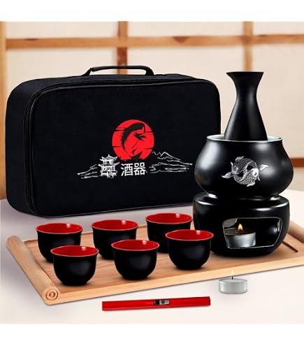 Arita Sake-Set Aus Keramik – 1 Karaffe & 4 Becher In Geschenkbox, Made In Japan, Brush Stroke Design