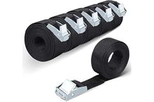 AMTAKE 6 Pack Lashing Straps 6.5ft x 1" Tie Down Straps Up to 1500lbs,Heavy Dust Lashing Secure Strap Adjustable Cam Buckle Straps for Motorcycle, Cargo, Trucks,Trailer,Luggage Black