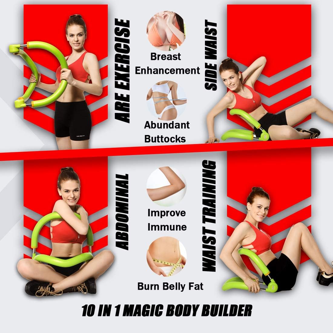 MBB Ab Equipment, Home Ab Machine Function Movement Multiple Core Strength, Abdominal Training 10 in 1 Magic Body Builder with 3 Levels Resistance for Teenage, Women and Men.122 Country Patented Green : Sports & Outdoors