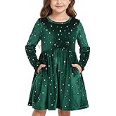 Valcatch Toddler Christmas Dress Girls Long Sleeve Velvet Dress with Pockets Fall Winter Holiday Birthday Party Dresses