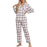HEARTNICE Cotton Pajama Set for Women Soft Plaid Long Sleeve Flannel Pajamas Set Button Down Woven 2 Piece Lounge Set