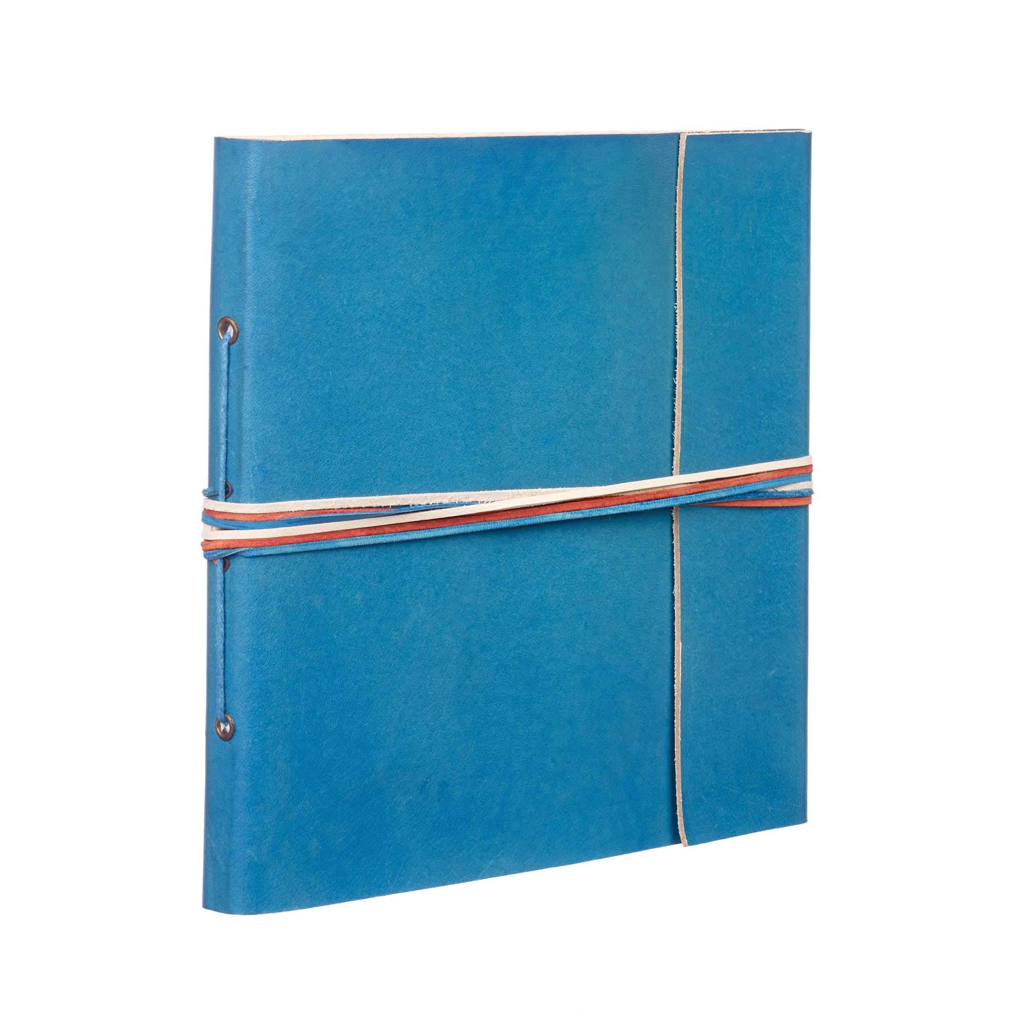 Coloured Leather Photo Album | Turquoise | 30 Pages to fit 120 6x4 or 60 7x5 Inch Photos | Fair Trade & Handmade | Scrapbooking and Crafting Picture Album | 26cm x 24cm