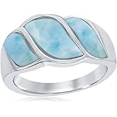 Sterling Silver Natural Larimar Wave Design Ring