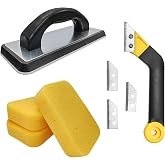 8 Pcs Grout Float Sets Include 9.5 x 4 Inch Molded Rubber Grout Float, 6 Sponge, Angled Tile Saw with 3 Blades Replacement, Removal Tool for Masonry Stucco Drywall Concrete(Yellow)
