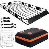 WEIZE 64" x 39" x 5" 200lb Heavy Duty Roof Rack Carrier Basket with Waterproof Bag, Cargo Net and Ratchet Straps, Universal Car Top Luggage Holder for SUV, Truck