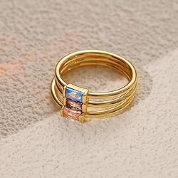 RLMOON Gold Birthstone Rings for Women Non Tarnish