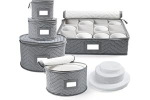 LotFancy China Storage Containers, Quilted 5-Piece Set Storage Box, Chinaware Dinnerware Dish Plate Mug Cup Storage Case, 48 