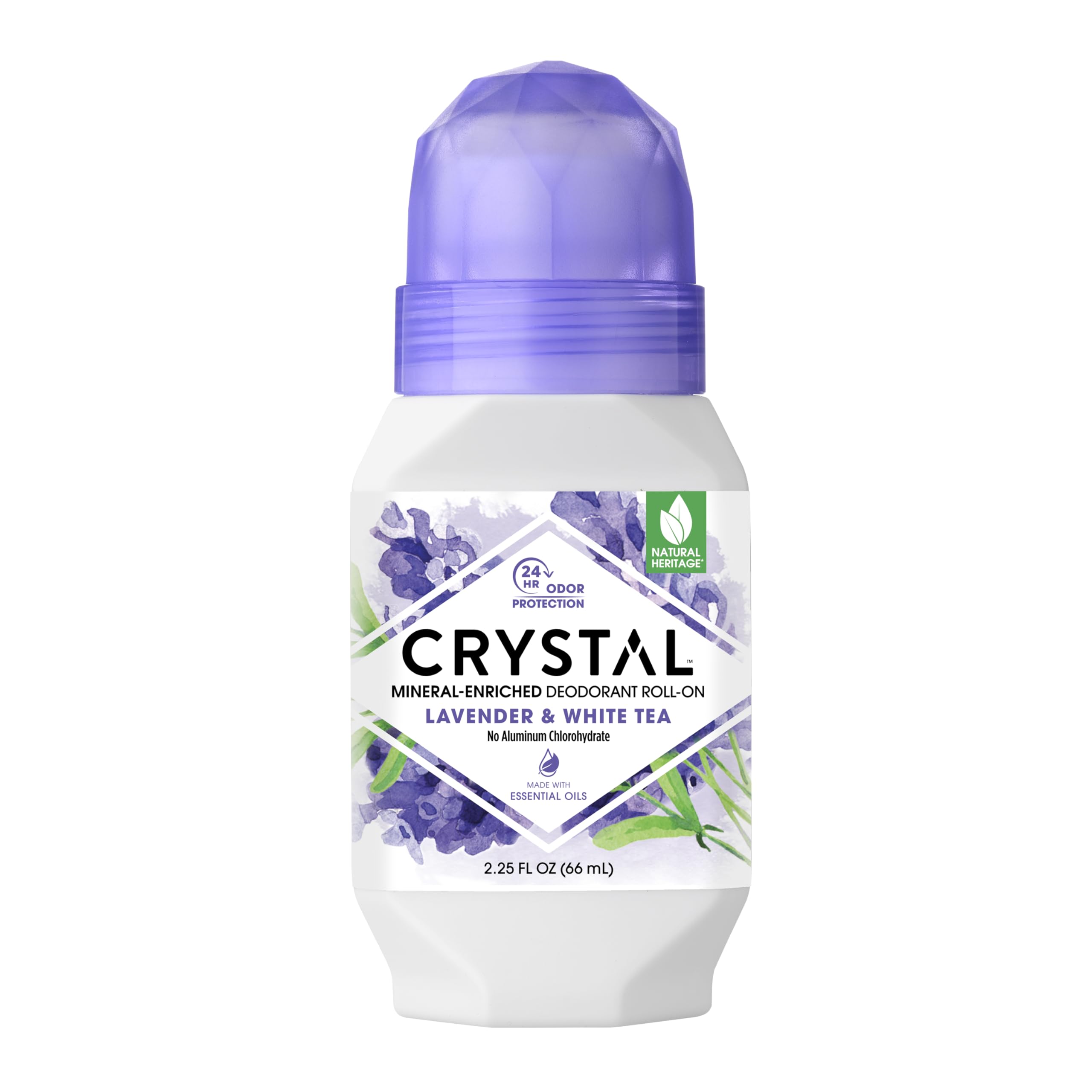Photo 1 of Crystal Mineral Deodorant Roll-On, Lavender & White Tea, Purple, 2.25 Fl Oz