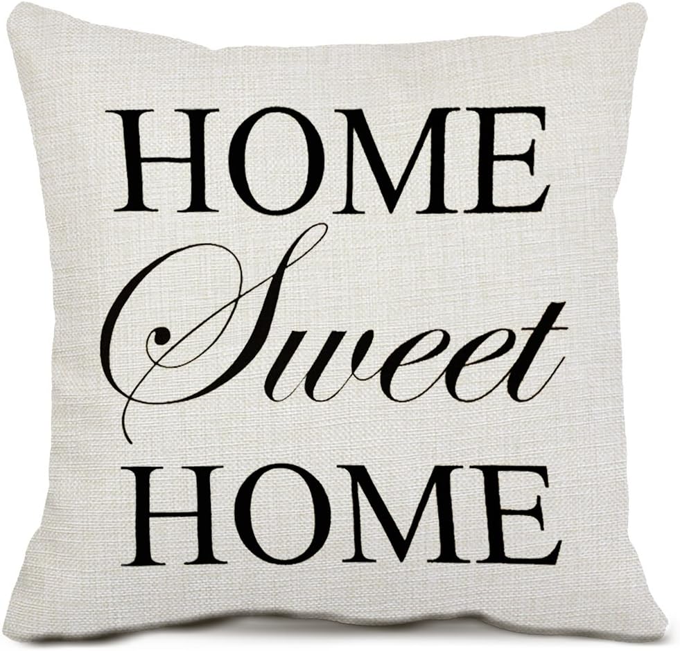 ZAZHUZAI Sweet Home Pillow Covers Cotton Linen Sunshine Home Decor Cushion Covers Saying Home Pillowcases 20 x 20 Inch