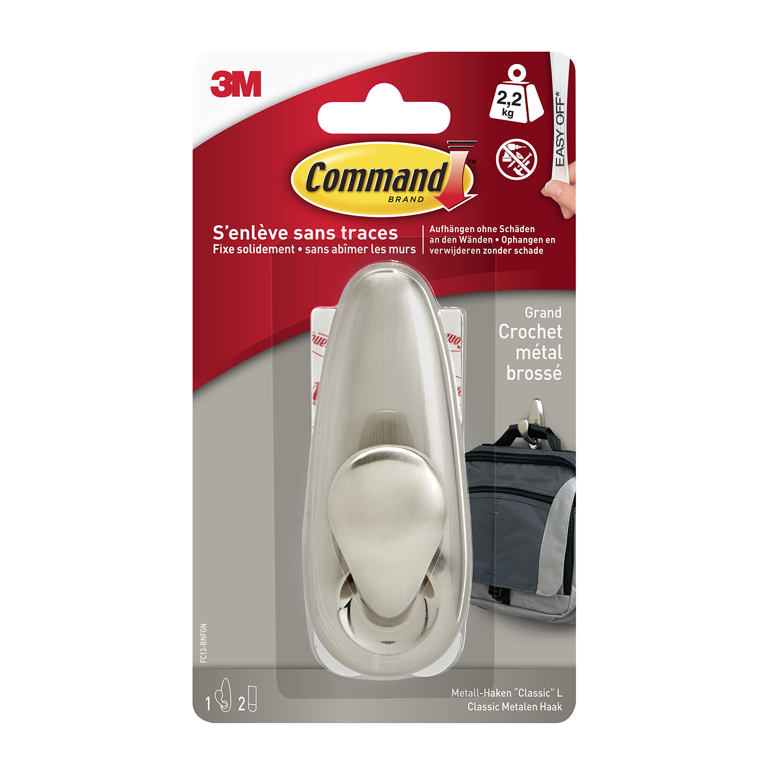 Command FC13-BNFGN Forever Classic Metal Hook L, Large, Brushed Nickel, FC13-BN