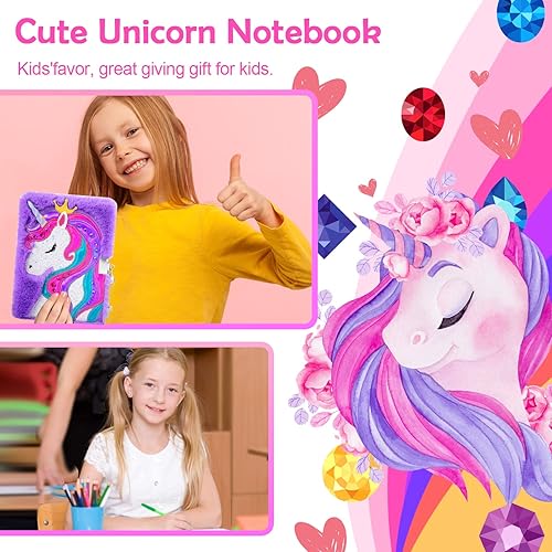Uooker Unicorn Secret Diary With Lock For Girls, Plush Unicorn Journal