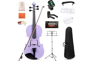 ADM Acoustic Violin for Kids Beginners, 4/4 Full Size Acoustic Violin Fiddle for Teens Students Violin Starter Kit with Hard Case, Shoulder Rest, Bow, Violin Music Stand and Strings,Purple
